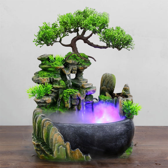 Flowing Water Waterfall Fountain with Color Changing LED Lights Spray