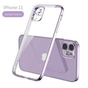 New Square Plating Soft Transparent Phone Case TPU Back Cover for iPhones